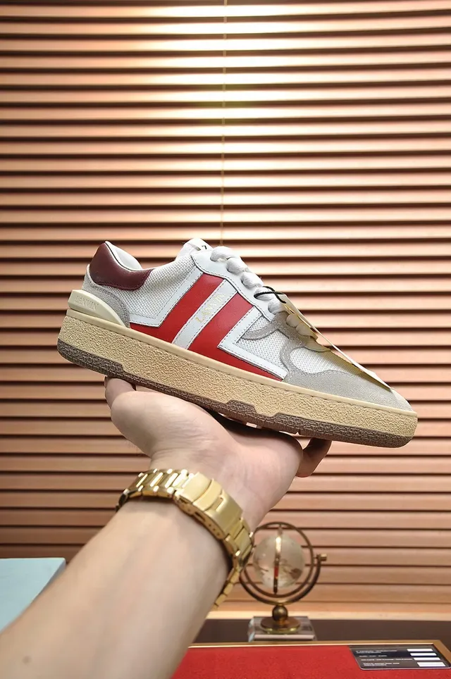 Lanvin White Red Low-Top Mesh And Suede Upper Lifestyle Sneakers 7