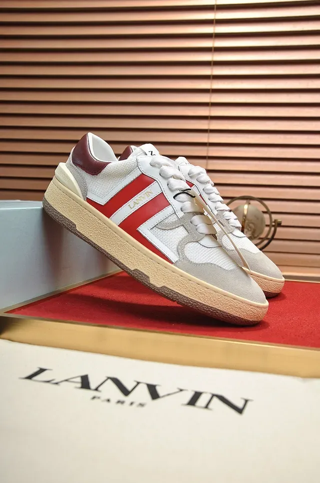 Lanvin White Red Low-Top Mesh And Suede Upper Lifestyle Sneakers 8