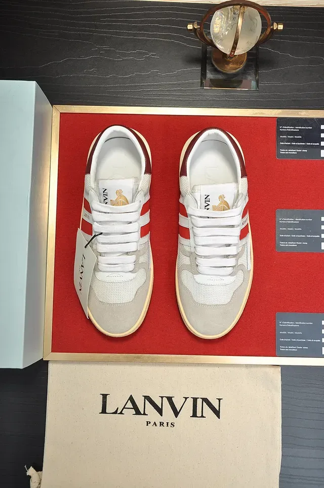Lanvin White Red Low-Top Mesh And Suede Upper Lifestyle Sneakers 9