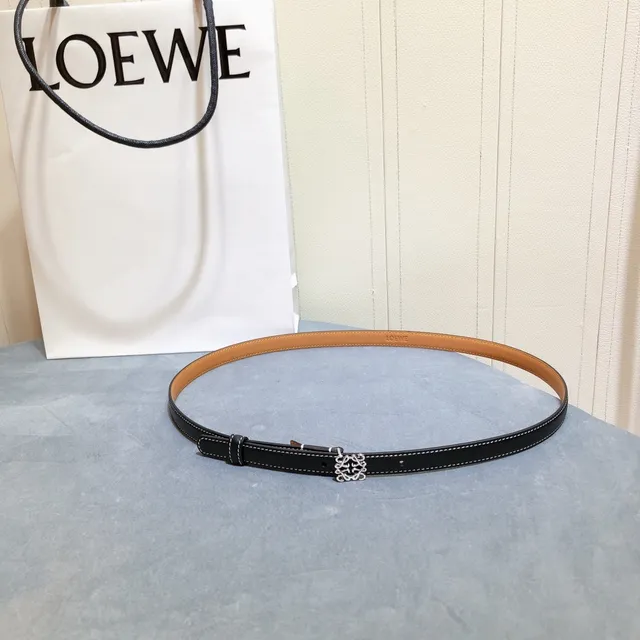 Loewe Anagram Belt Black White Thin Contrast Stitching Leather Belt 2
