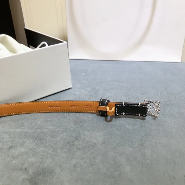 Loewe Anagram Belt Black White Thin Contrast Stitching Leather Belt 4