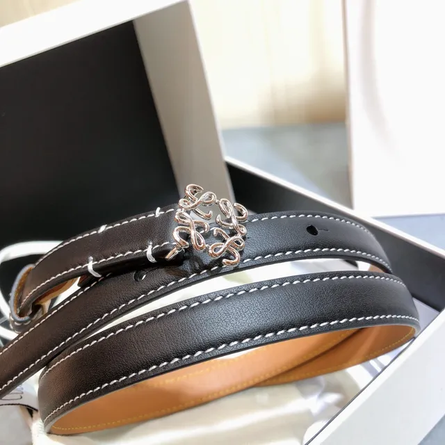 Loewe Anagram Belt Black White Thin Contrast Stitching Leather Belt 5