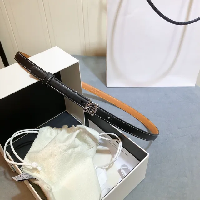 Loewe Anagram Belt Black White Thin Contrast Stitching Leather Belt 6