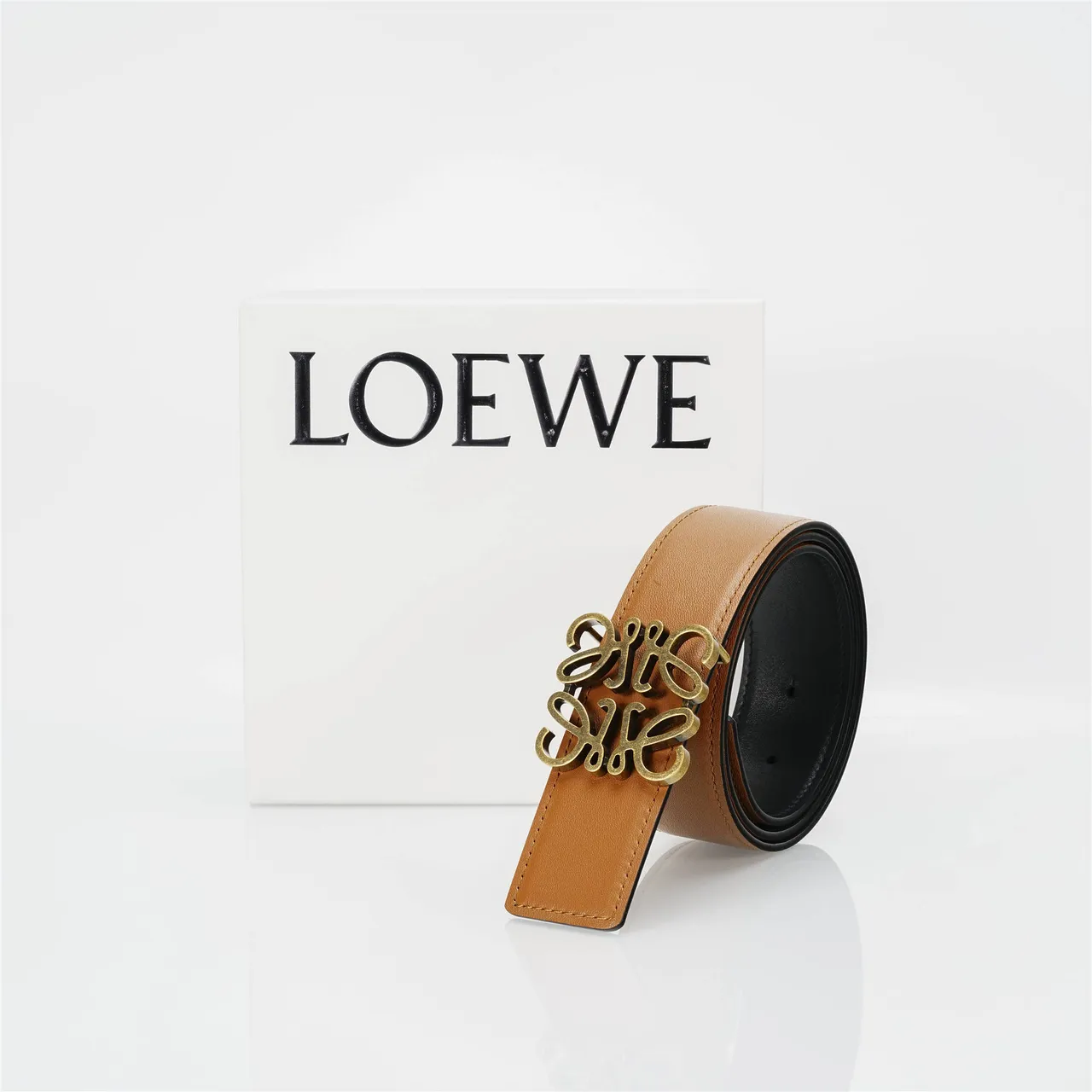 Loeve Anagram Ceinture Marron Or Tan Lisse Boucle Laiton Antique Ceinture en Cuir 5