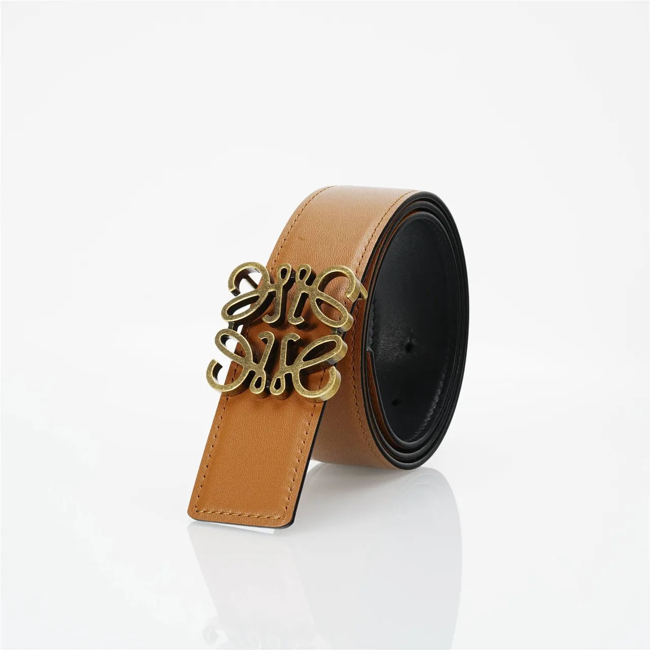 Loeve Anagram Ceinture Marron Or Tan Lisse Boucle Laiton Antique Ceinture en Cuir 6