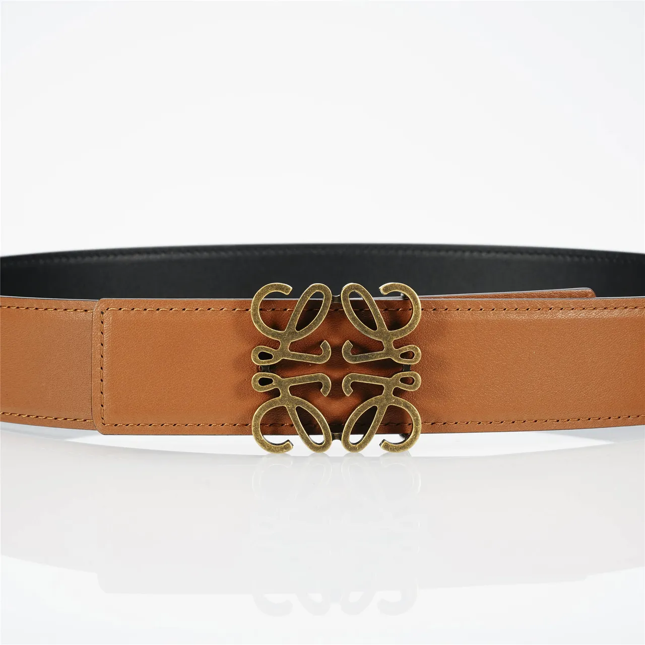 Loeve Anagram Ceinture Marron Or Tan Lisse Boucle Laiton Antique Ceinture en Cuir 8