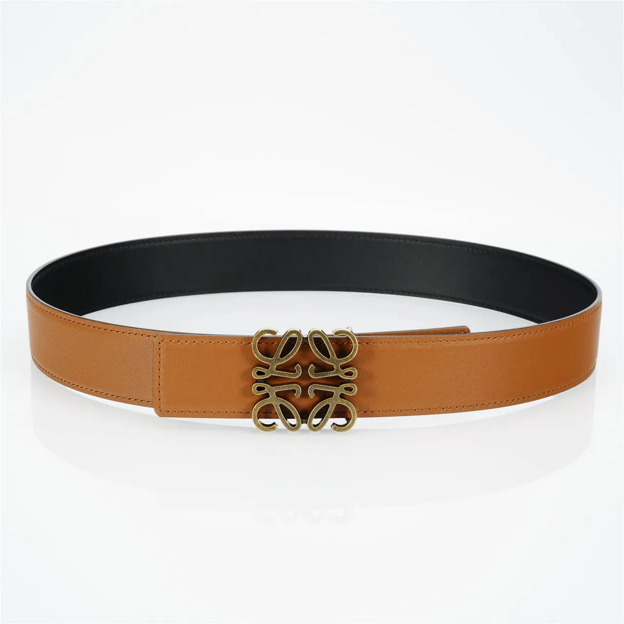 Loeve Anagram Ceinture Marron Or Tan Lisse Boucle Laiton Antique Ceinture en Cuir 9