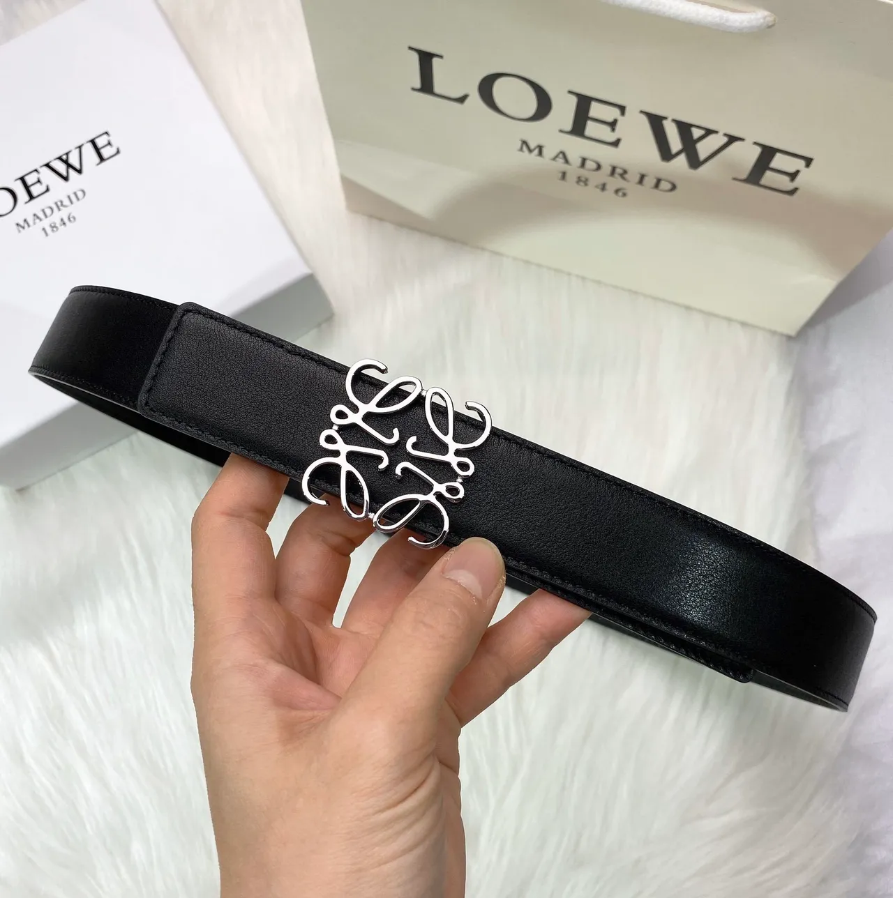 Loewe Anagram Black Leather Belt 3