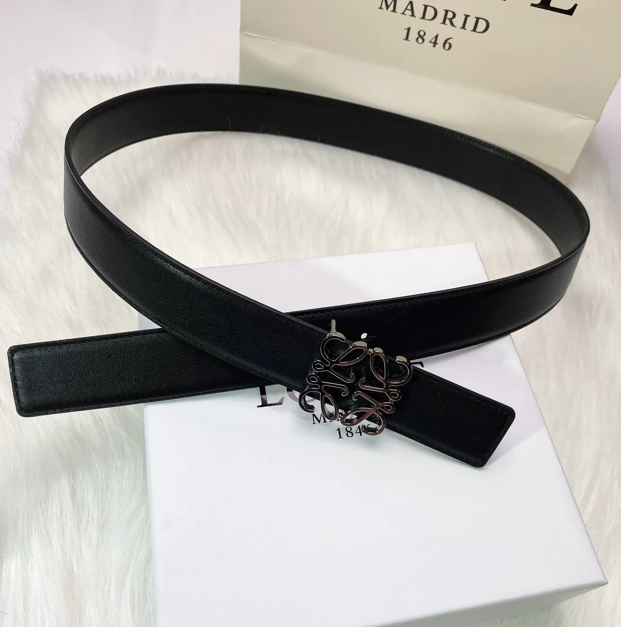 Loewe Anagram Black Leather Belt 5
