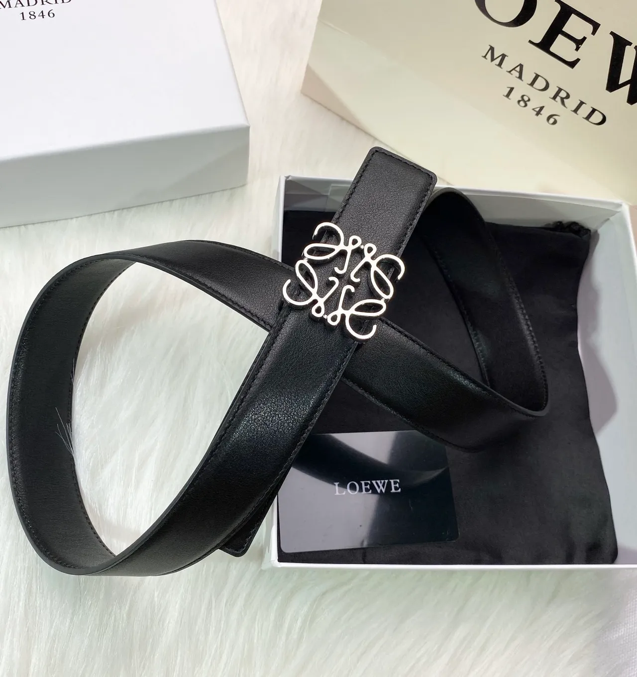 Loewe Anagram Black Leather Belt 7