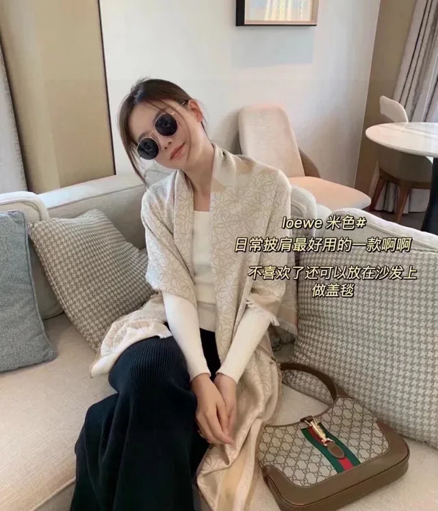 Loewe Monogram Beige and White Cashmere Scarf 2