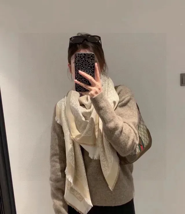 Loewe Monogram Beige and White Cashmere Scarf 3