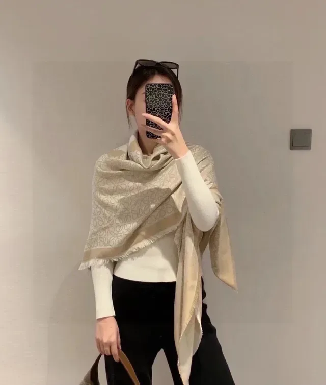 Loewe Monogram Beige and White Cashmere Scarf 4