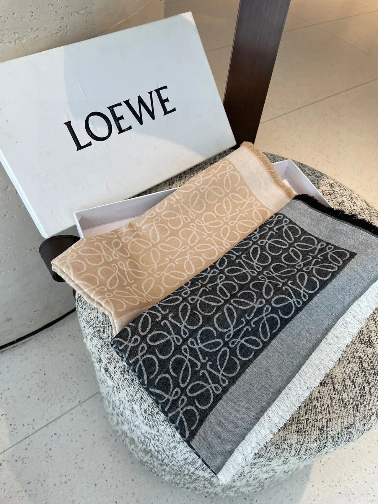 Loewe Monogram Beige and White Cashmere Scarf 5
