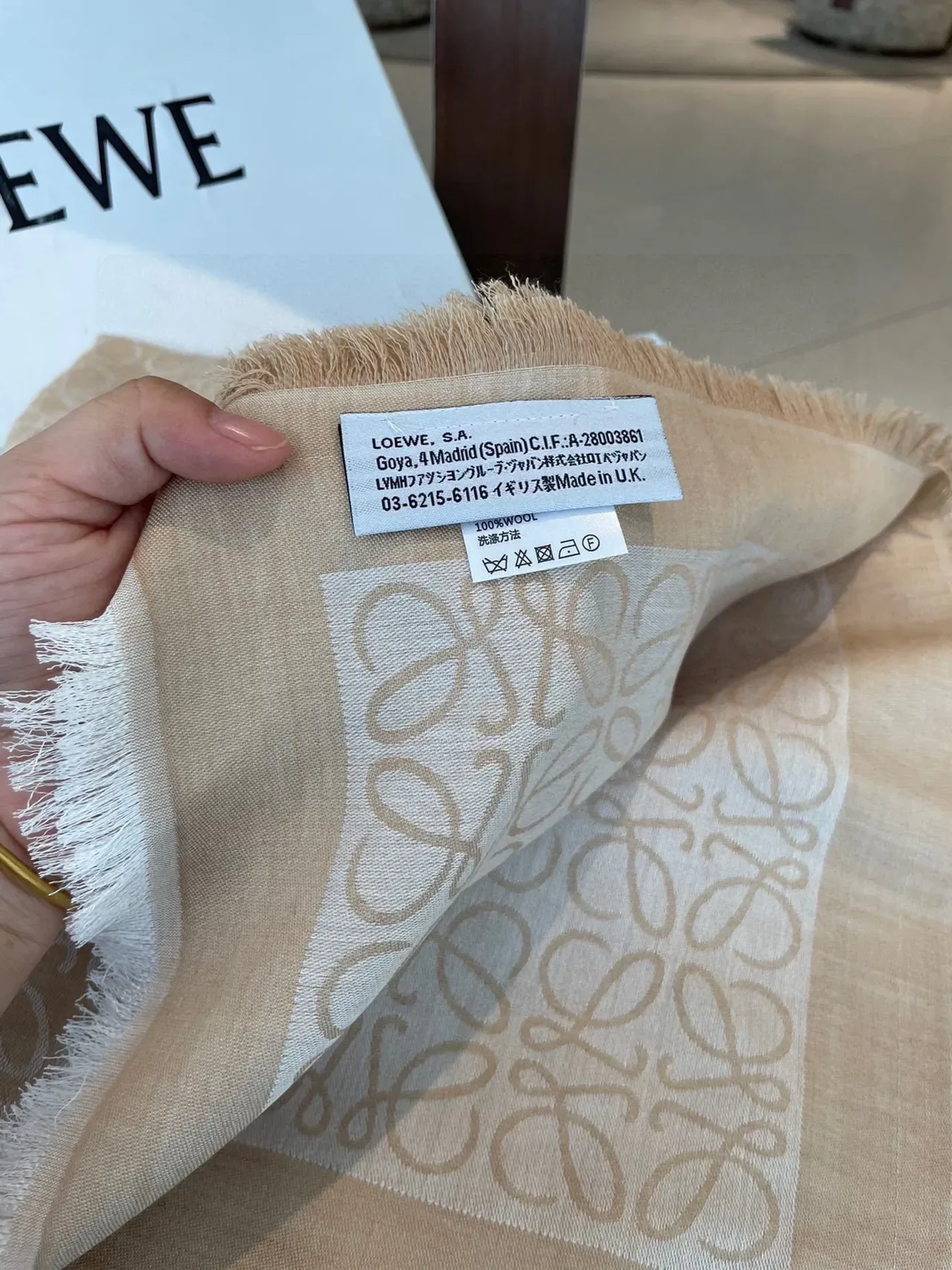 Loewe Monogram Beige and White Cashmere Scarf 7