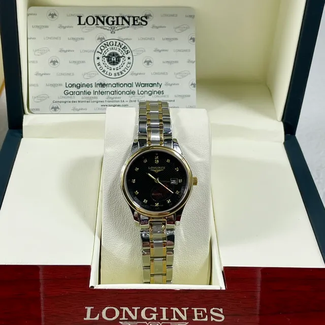 Longines Black Gold Two-Tone Stainless Steel Guilloché Dial Quartz Watch 4