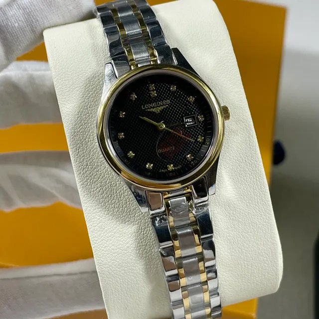 Longines Black Gold Two-Tone Stainless Steel Guilloché Dial Quartz Watch 6