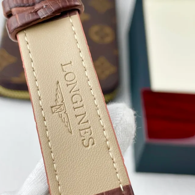 Longines Blue Brown Gold-Tone Case Guilloché Dial Mechanical Watch 2
