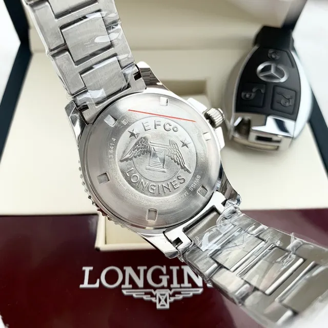 Longines Verde Prata Estilo Mergulhador Aço Inoxidável Relógio Mecânico 3