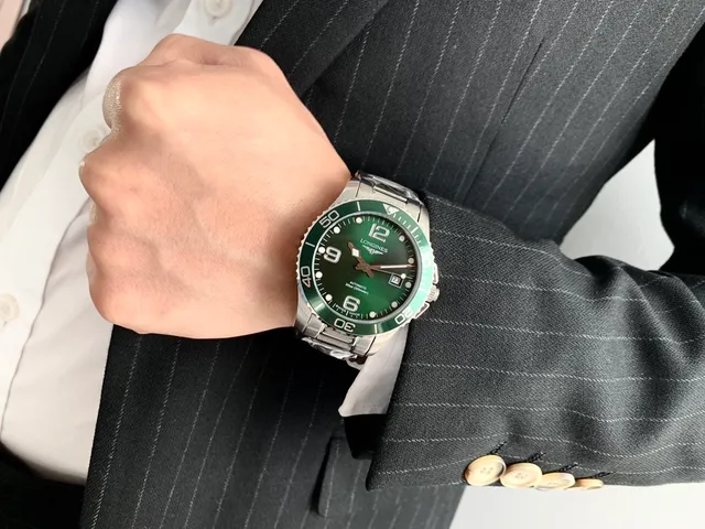 Longines Verde Prata Estilo Mergulhador Aço Inoxidável Relógio Mecânico 8