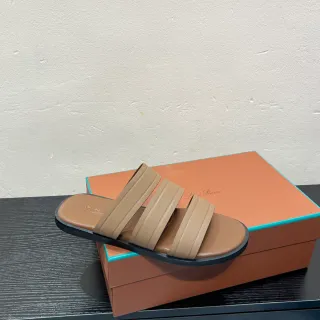 Loro Piana Beige Black Three-Strap Padded Slippers