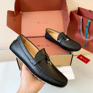 Loro Piana Gommino Loafer Black Pebbled Leather Penny Loafer