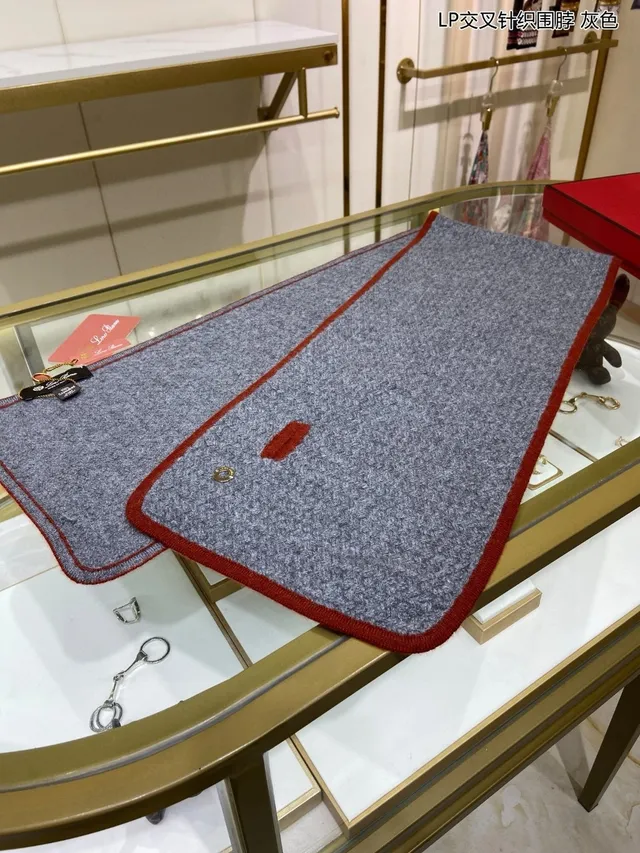 Loro Piana Gris Rouge Construction Tricot Croisé Tricoté Bords Orange-Rouille Écharpe de Cachemire 4