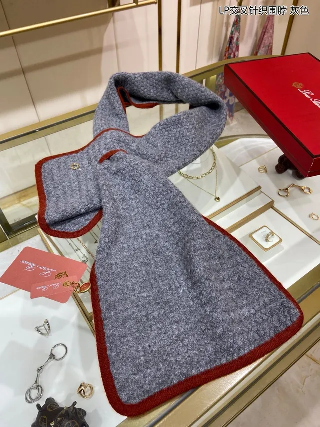 Loro Piana Gris Rouge Construction Tricot Croisé Tricoté Bords Orange-Rouille Écharpe de Cachemire 5