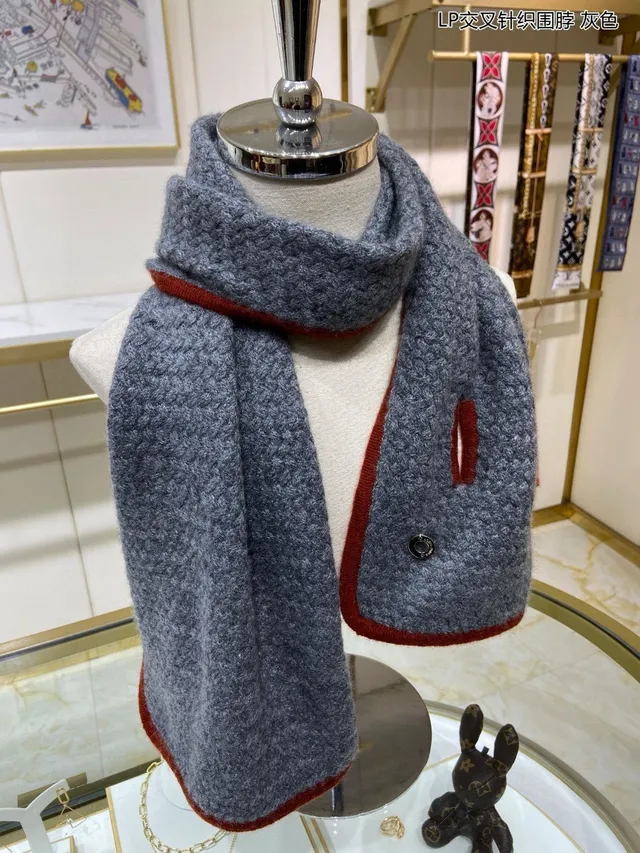 Loro Piana Gris Rouge Construction Tricot Croisé Tricoté Bords Orange-Rouille Écharpe de Cachemire 8