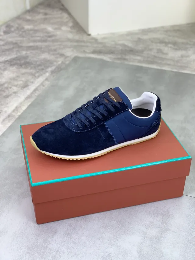 Loro Piana Navy Suede and Nylon Lifestyle Sneakers 5