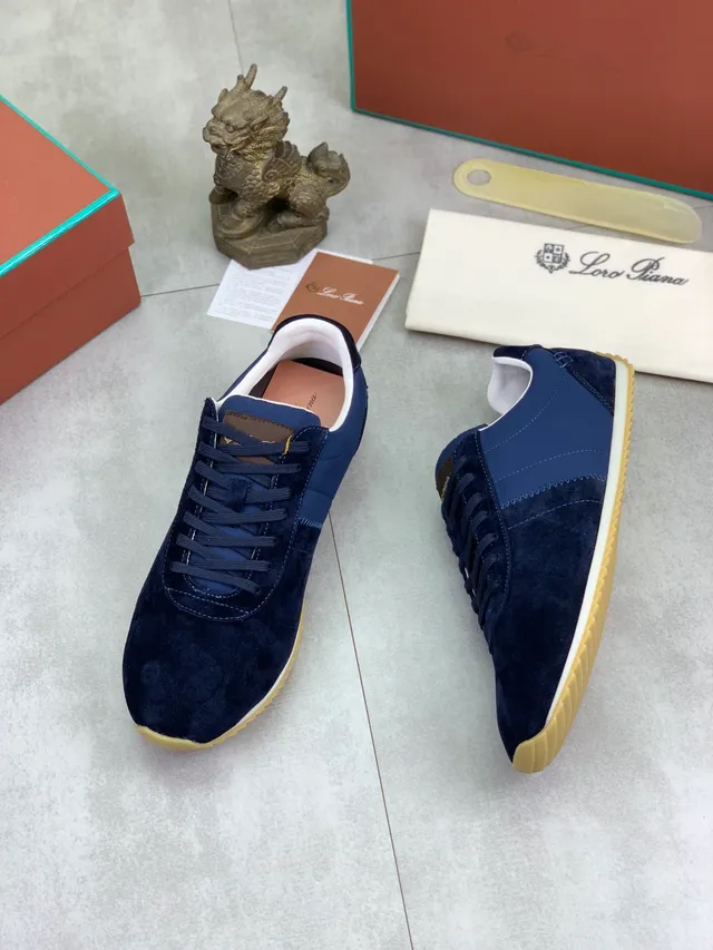 Loro Piana Navy Suede and Nylon Lifestyle Sneakers 6
