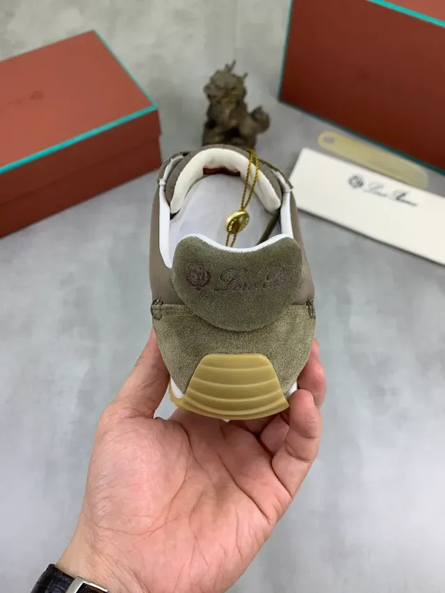 Loro Piana Olive Green Suede and Taupe Leather Lifestyle Sneakers 3