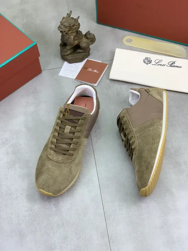 Loro Piana Olive Green Suede and Taupe Leather Lifestyle Sneakers 5