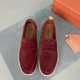 Loro Piana Penny Loafer Burgundy Suede Contrast Sole Loafers