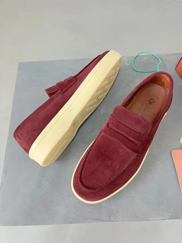 Loro Piana Penny Loafer Burgundy Suede Contrast Sole Loafers 3