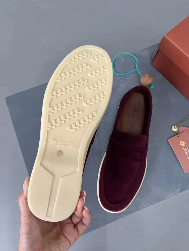 Loro Piana Penny Loafer Burgundy Suede Contrast Sole Loafers 4