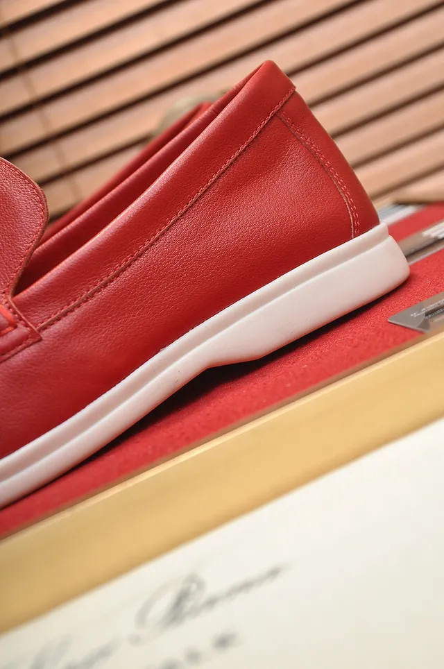 Loro Piana Summer Walk Mocassins en cuir rouge 2