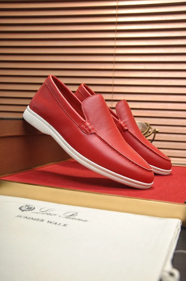 Loro Piana Summer Walk Mocassins en cuir rouge 3