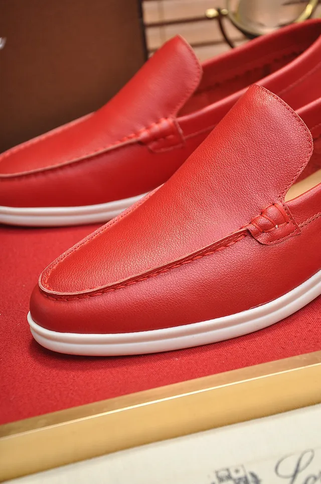 Loro Piana Summer Walk Mocassins en cuir rouge 4