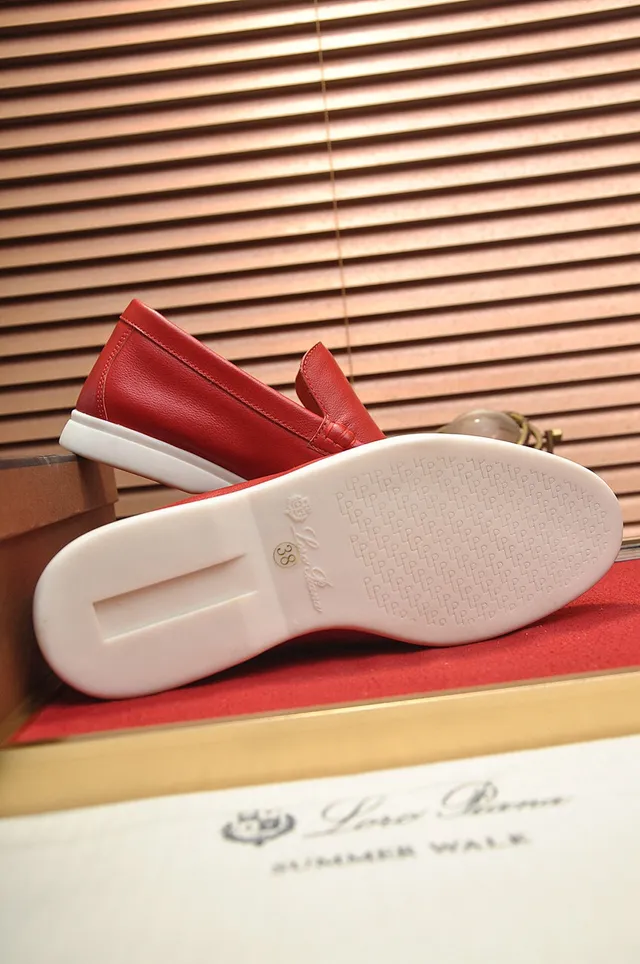 Loro Piana Summer Walk Mocassins en cuir rouge 5