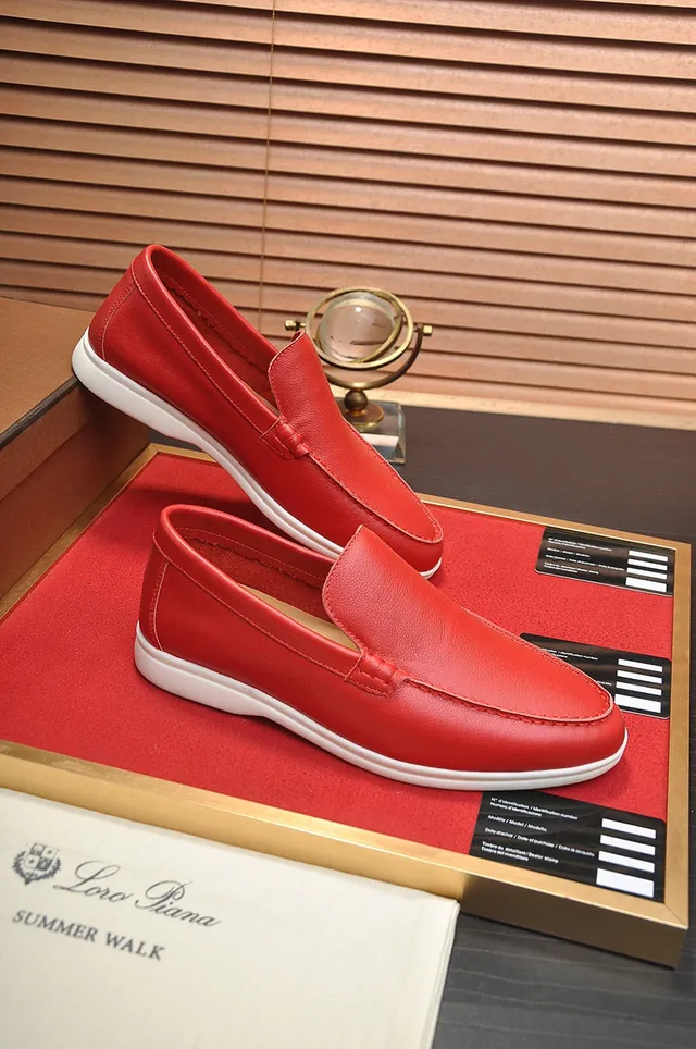 Loro Piana Summer Walk Mocassins en cuir rouge 6