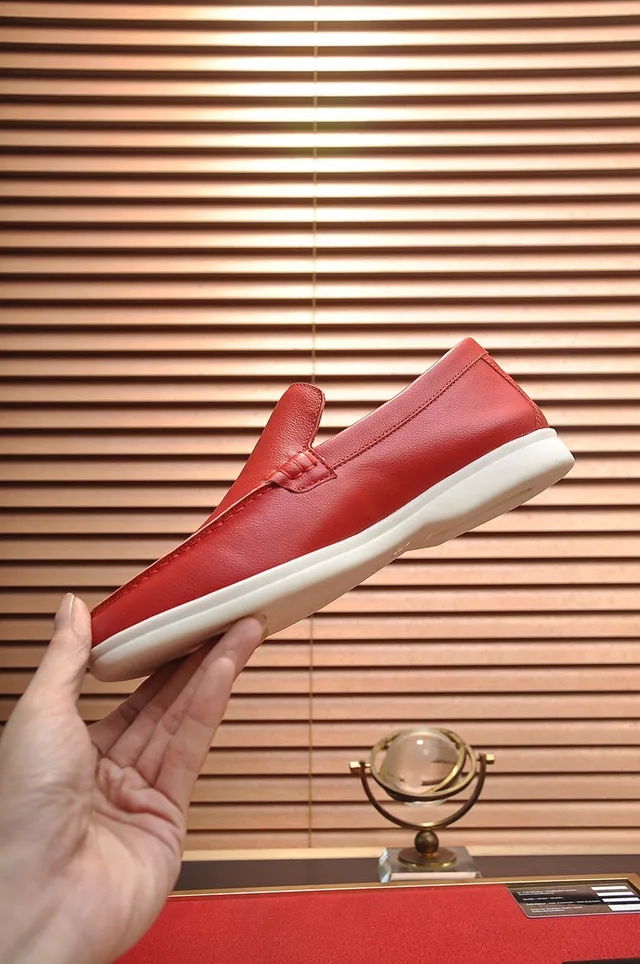 Loro Piana Summer Walk Mocassins en cuir rouge 7