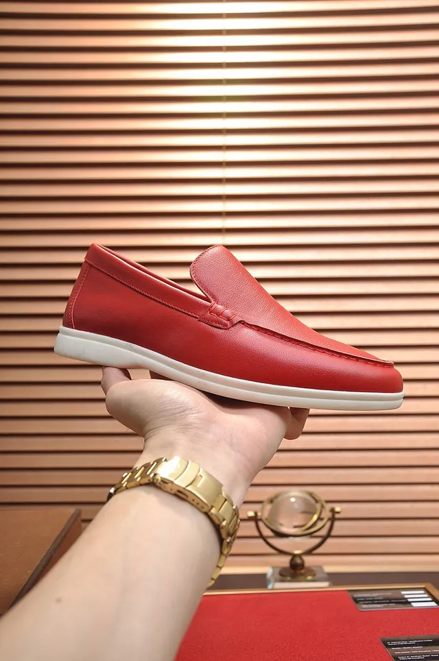 Loro Piana Summer Walk Mocassins en cuir rouge 8