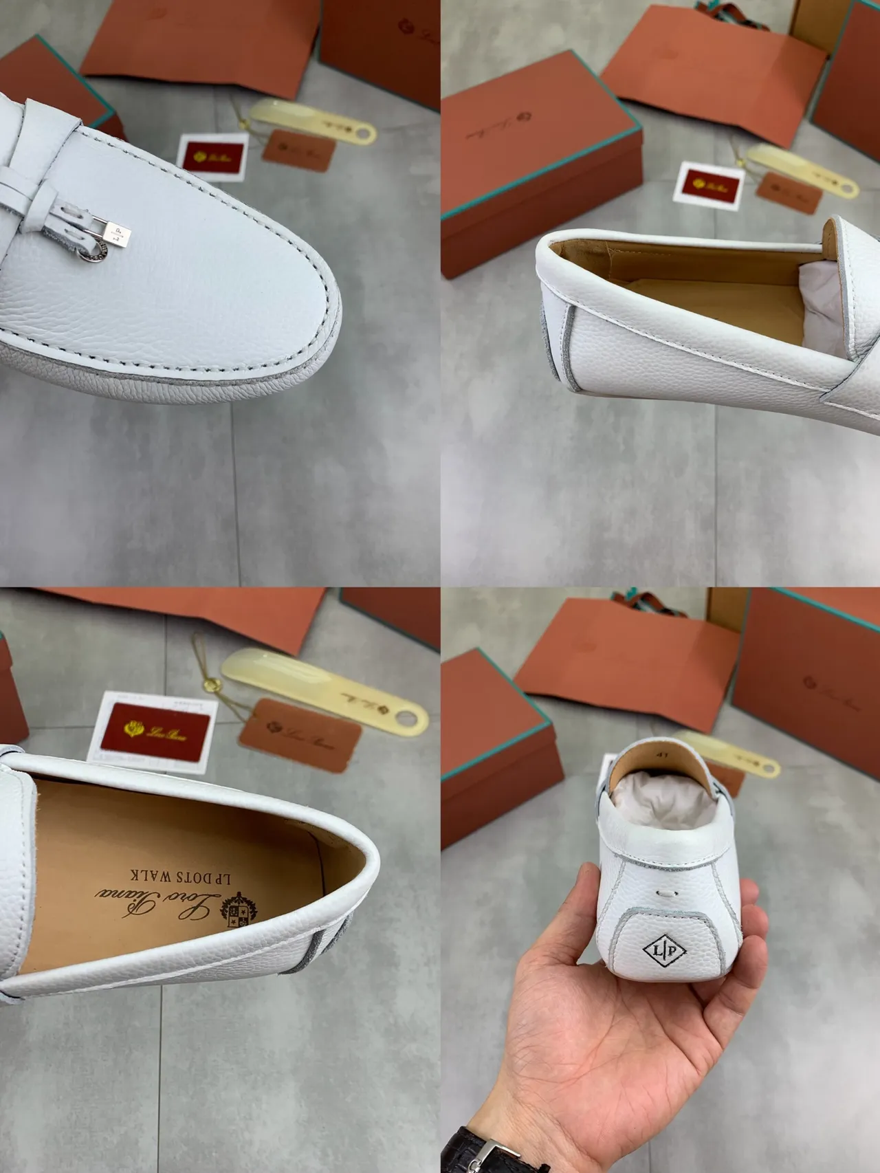 Loro Piana حذاء لوفر أبيض جلد مموج مع حزام مربوط 2
