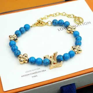 Louis Vuitton Beaded Turquoise and Gold-Tone LV Monogram Bracelet