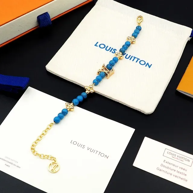 Louis Vuitton Beaded Turquoise and Gold-Tone LV Monogram Bracelet 2