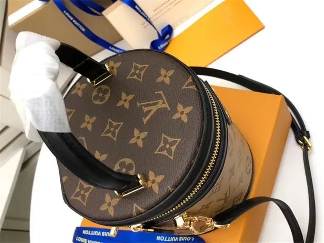 Louis Vuitton Beige Black Cylindrical Rigid Structure Monogram Canvas Bucket Bag 2