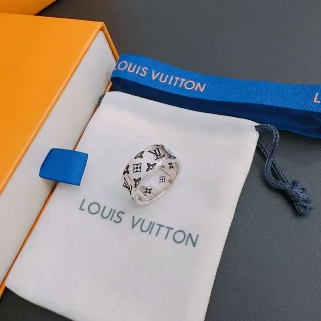 Louis Vuitton Beige Black Wide Band Monogram-Printed Ring 3