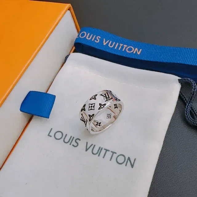 Louis Vuitton Beige Black Wide Band Monogram-Printed Ring 8