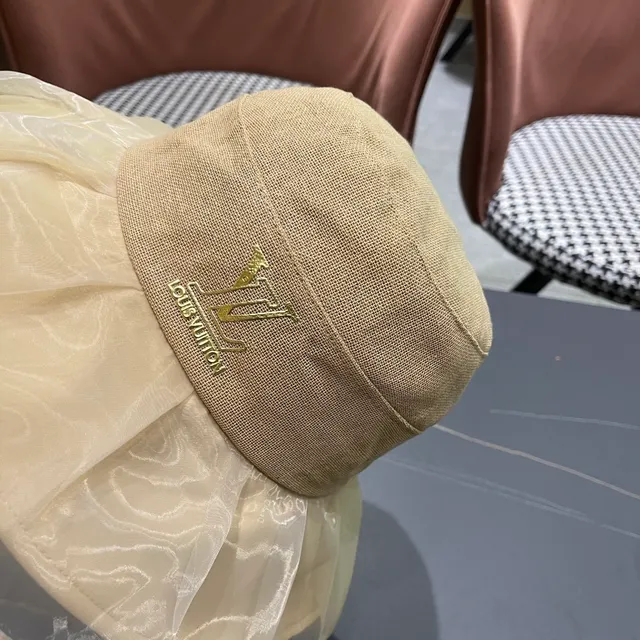 Louis Vuitton Beige Gold Structured Crown Sheer Pleated Brim Overlay Bucket Hat 2